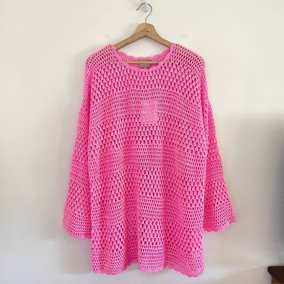 NWT Show Me Your Mumu Paula Pullover Crochet Knit Coverup Bubblegum Pink Small - Picture 7 of 15